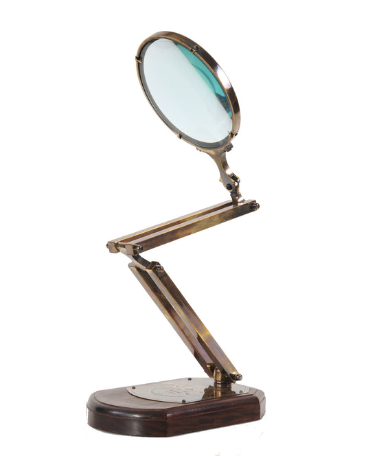 Brass Big Magnifier Glass With Wooden Base Functional Decorative Model