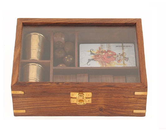 Wooden Game Set with Brass Goblet